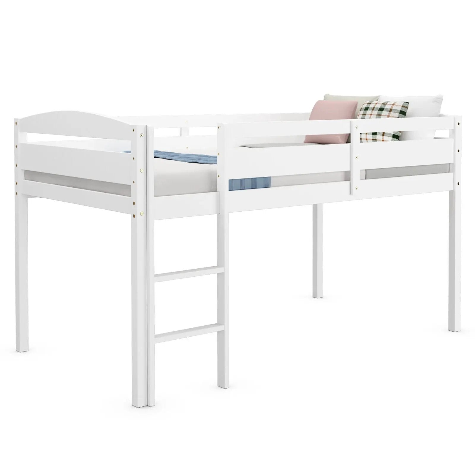 Wooden Twin Low Loft Bunk Bed with Guard Rail and Ladder by DirectDeals