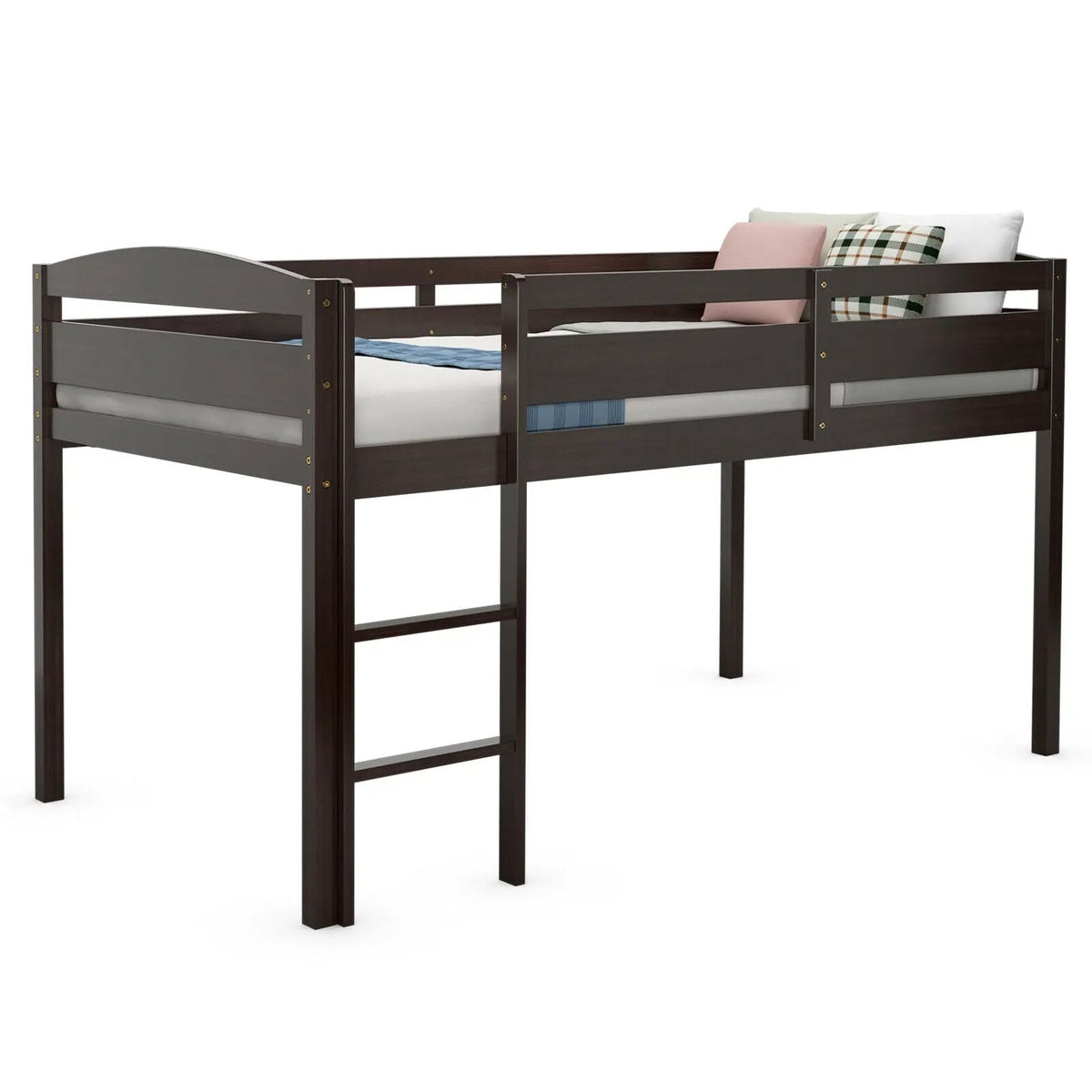 Wooden Twin Low Loft Bunk Bed with Guard Rail and Ladder, photo 3 of 10