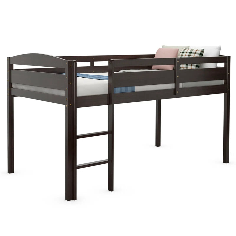 Wooden Twin Low Loft Bunk Bed with Guard Rail and Ladder by DirectDeals
