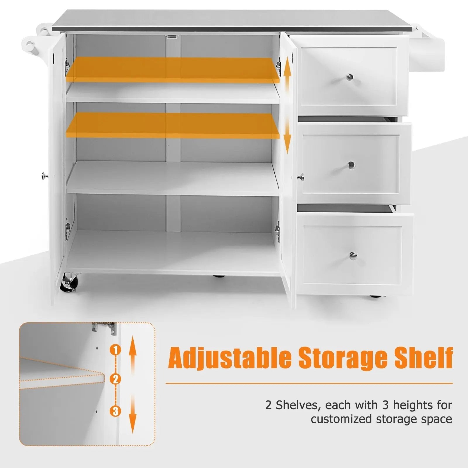 Kitchen Island 2-Door Storage Cabinet with Drawers and Stainless Steel Top by DirectDeals