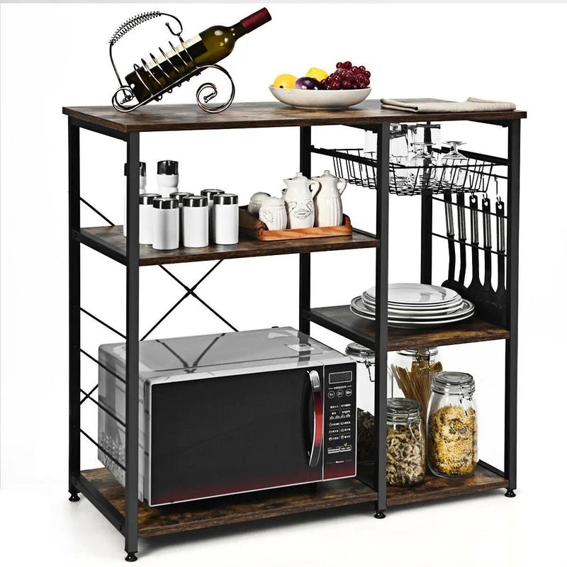 Industrial Kitchen Baker's Rack Microwave Shelf with 6 Hooks by DirectDeals