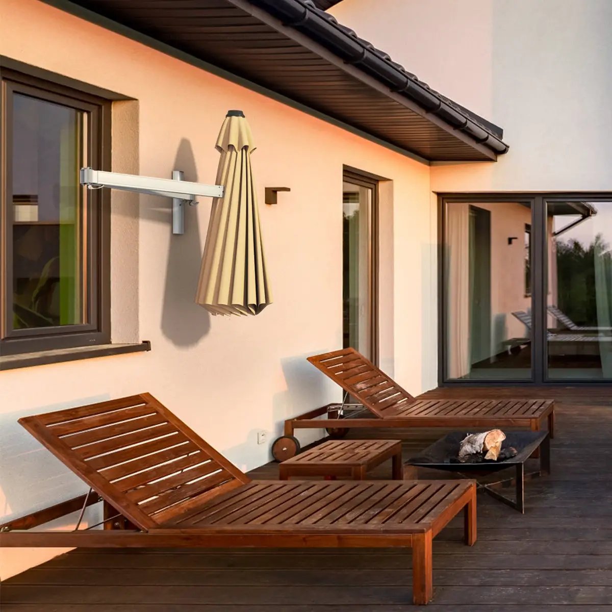 8ft Wall-Mounted Telescopic Folding Tilt Sun Shade Umbrella, photo 15 of 16