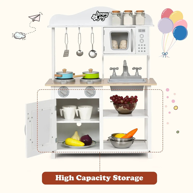 Wooden Pretend Play Kitchen Set for Kids with Accessories and Sink by DirectDeals