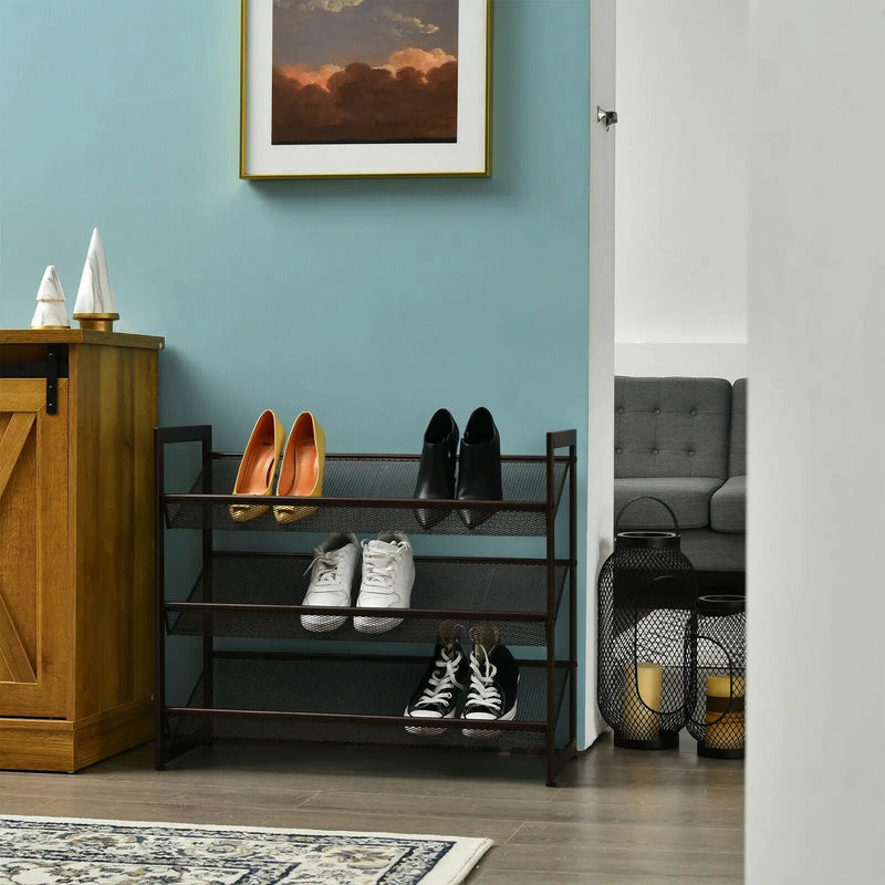 2/3/4 Tiers Flat and Slant Metal Shoe Rack for Entryway Hallway-3-Tier by DirectDeals