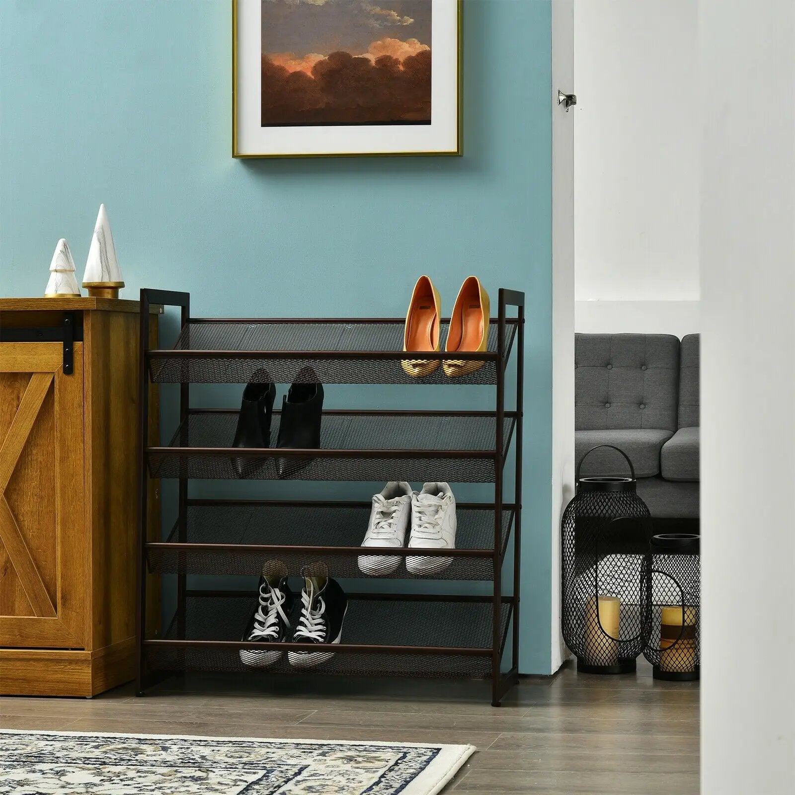 2/3/4 Tiers Flat and Slant Metal Shoe Rack for Entryway Hallway-4-Tier by DirectDeals