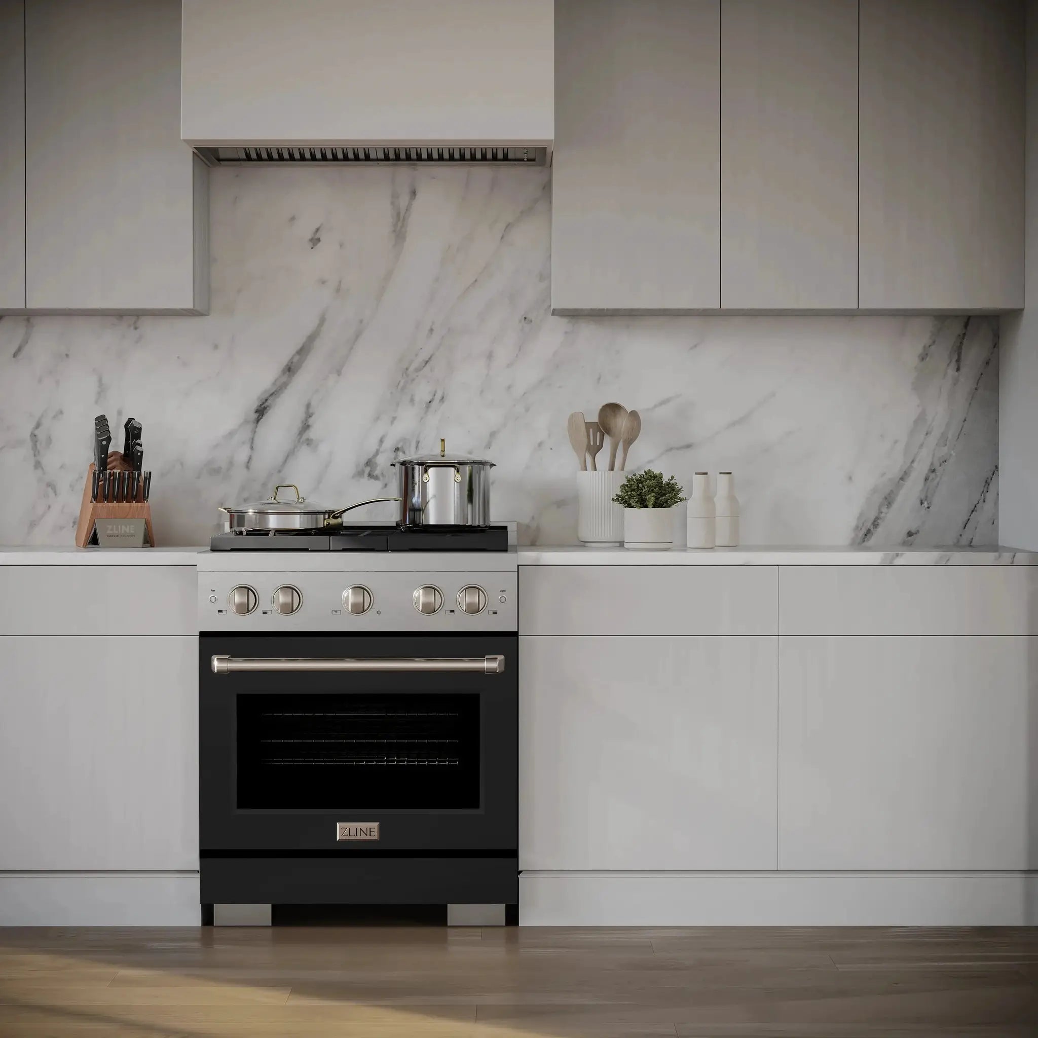 ZLINE 30" Gas Range, Convection Gas Oven, Stainless Steel,Matte Black SGR-BLM-30 by Farmhouse Kitchen and Bath