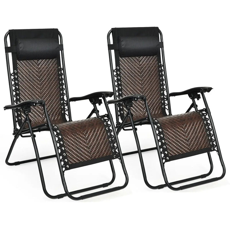 2 Pieces Folding Patio Rattan Zero Gravity Lounge Chair by DirectDeals