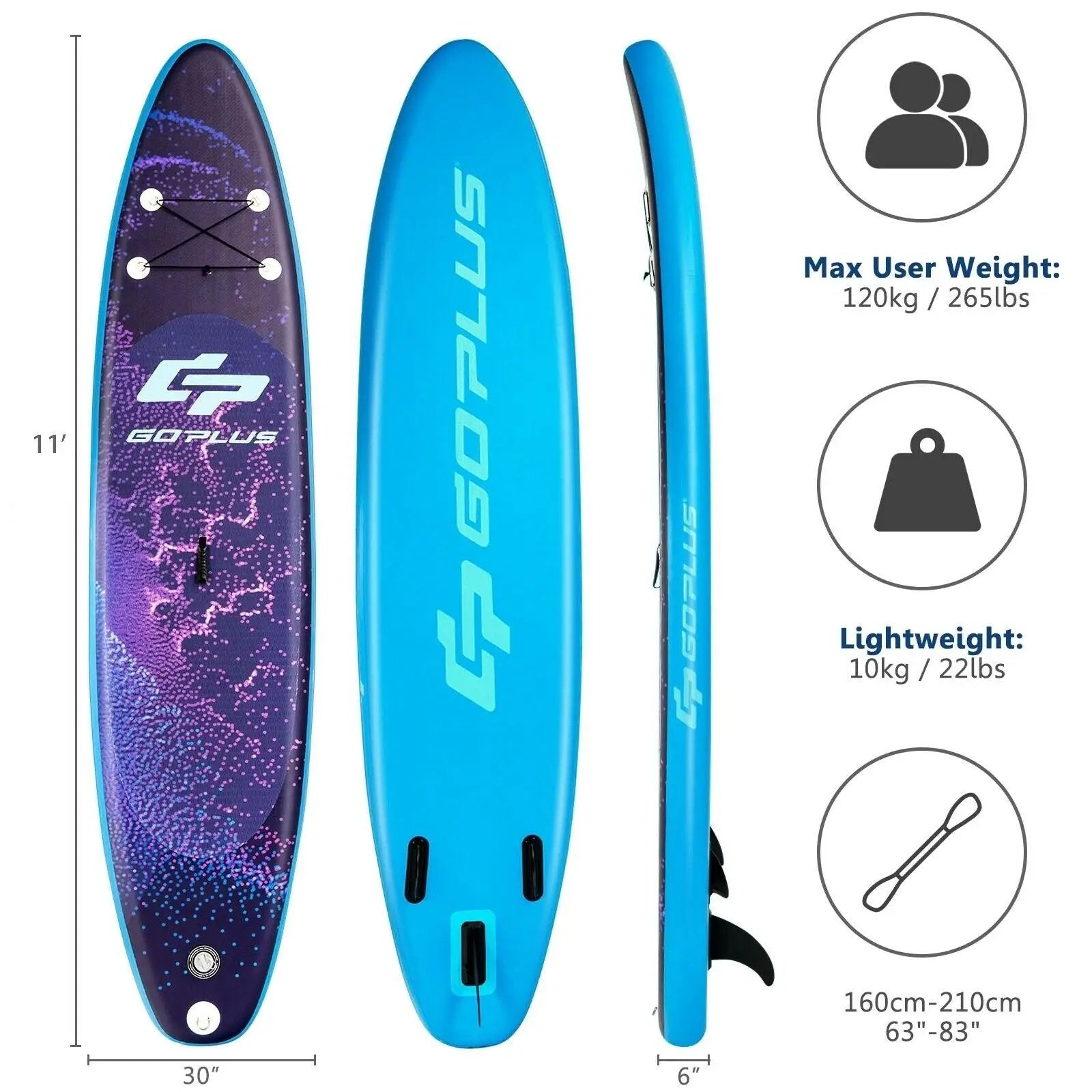 11 Feet Inflatable Stand Up Paddle Board Surfboard with Bag Aluminum Paddle Pump by DirectDeals