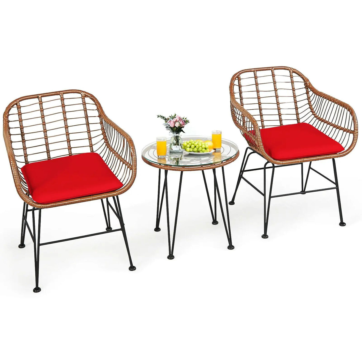 3-Piece Rattan Bistro Set with Cushions and Glass Table by DirectDeals