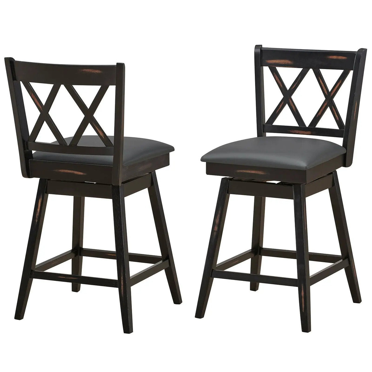 2 Pieces 24 Inch Swivel Counter Height Barstool Set with Rubber Wood Legs, photo 4 of 9