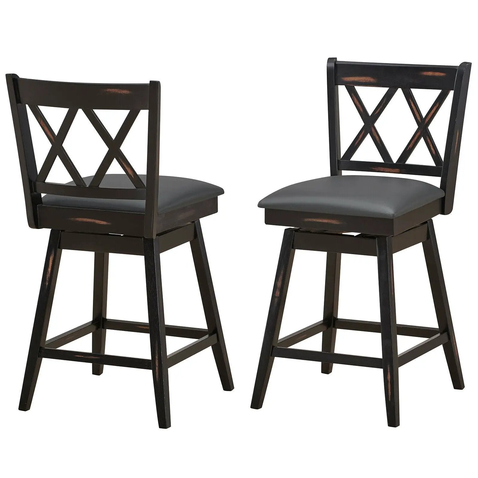 2 Pieces 24 Inch Swivel Counter Height Barstool Set with Rubber Wood Legs by DirectDeals