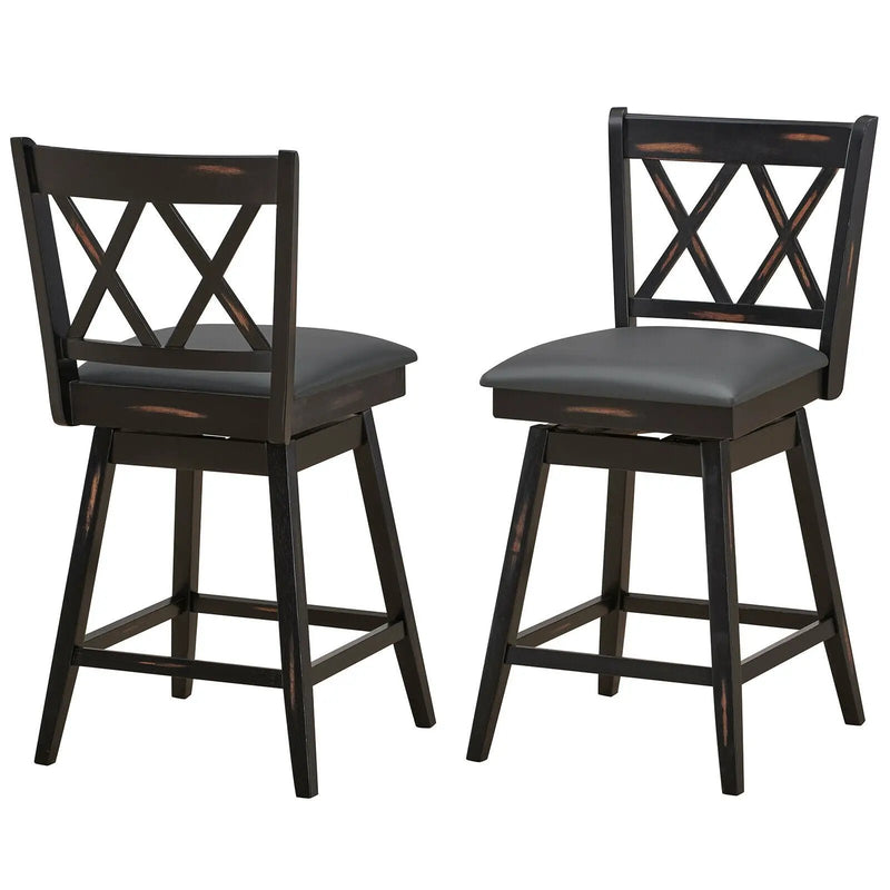2 Pieces 24 Inch Swivel Counter Height Barstool Set with Rubber Wood Legs by DirectDeals