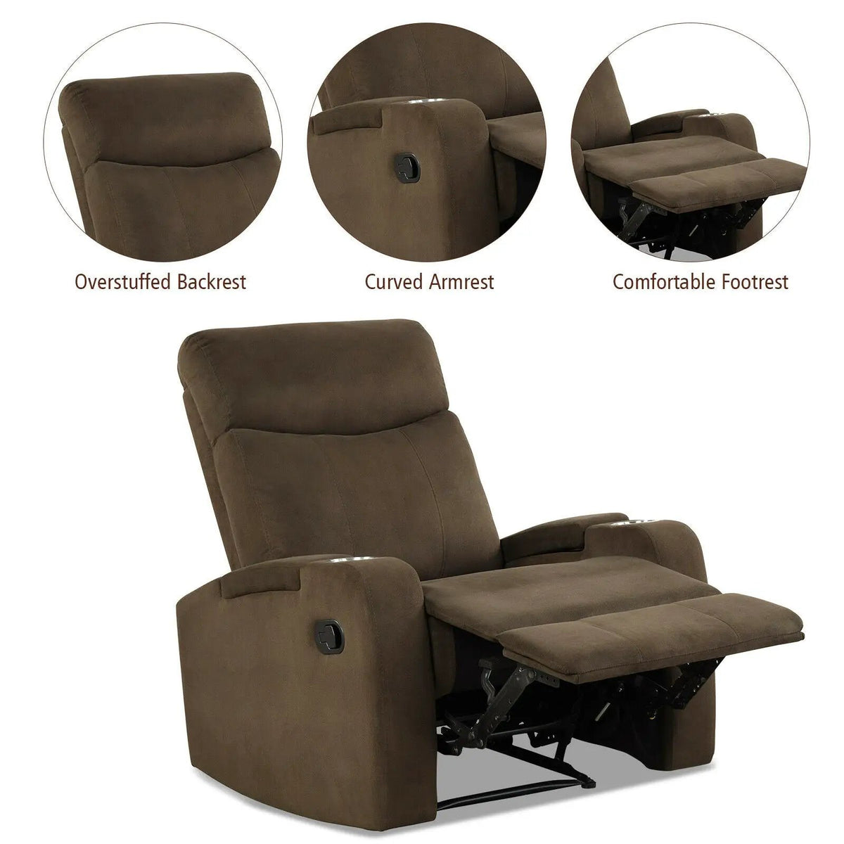 Recliner Chair Single Sofa Lounger with Arm Storage and Cup Holder for Living Room, photo 8 of 16