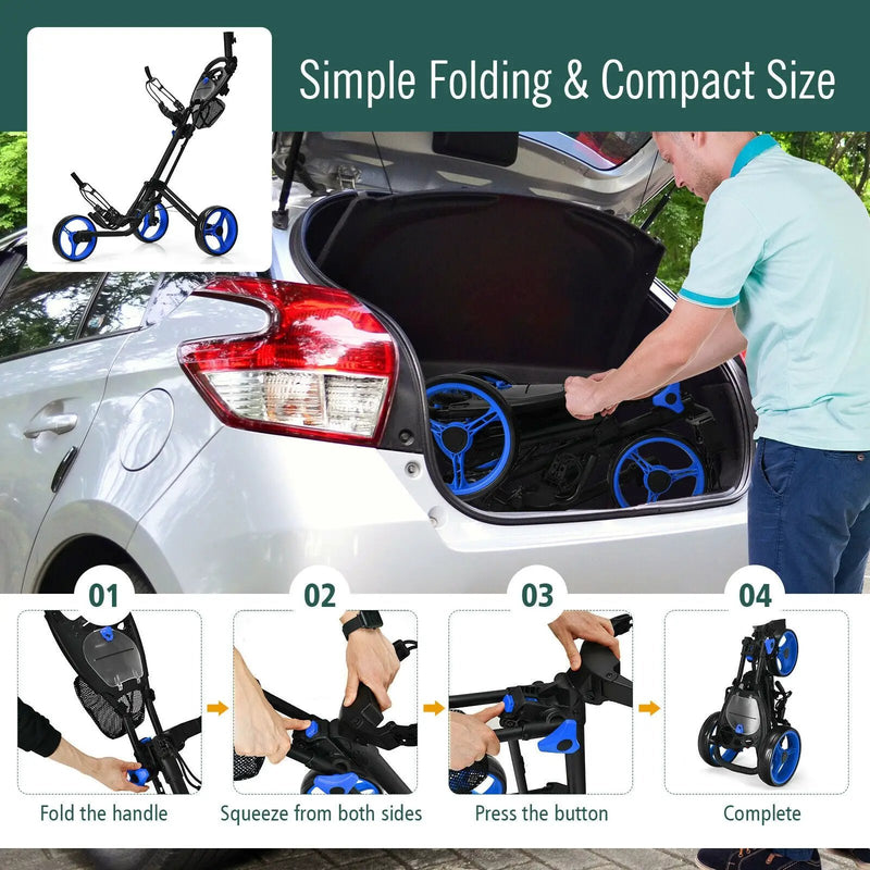 Folding 3 Wheels Golf Push Cart with Brake Scoreboard Adjustable Handle by DirectDeals