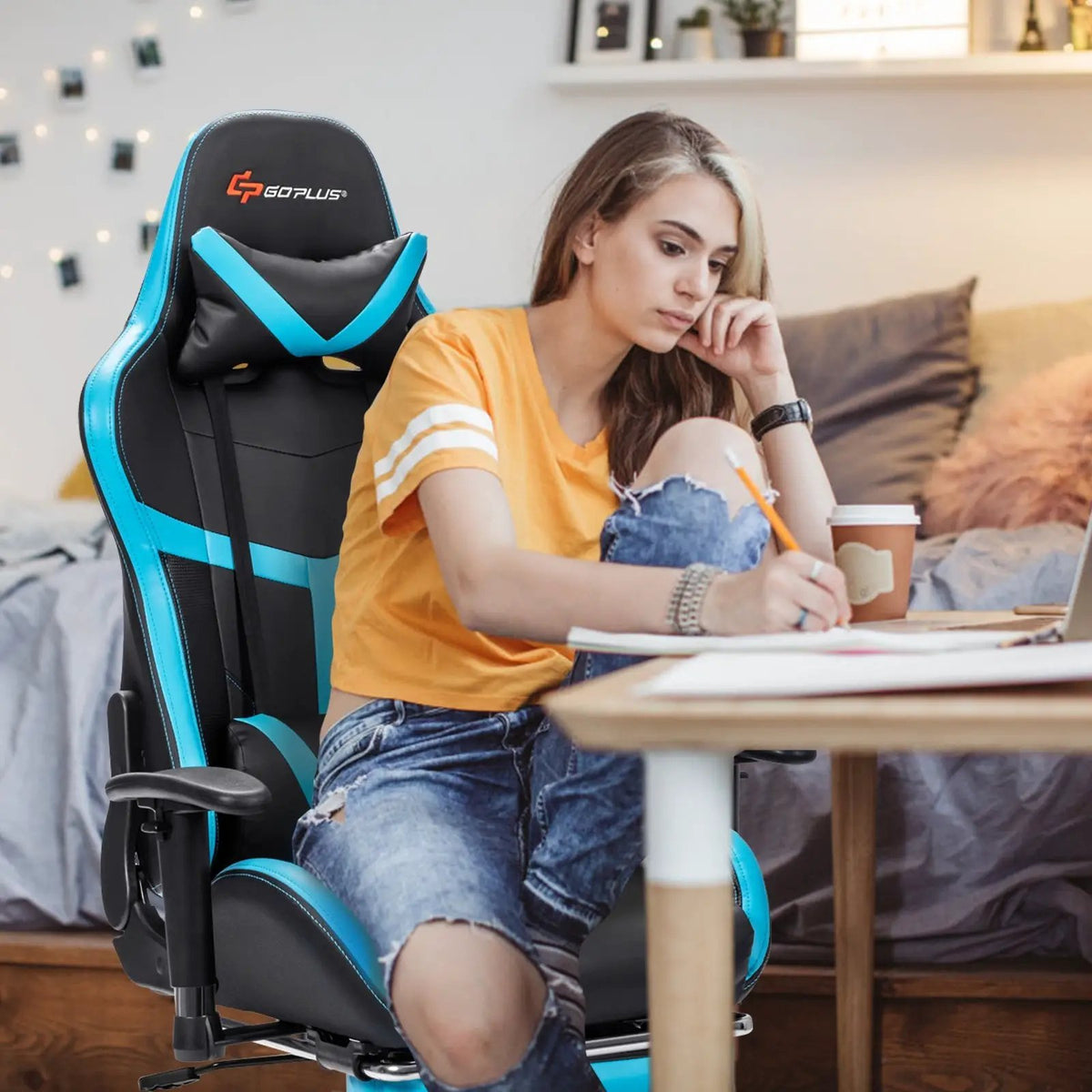 Reclining Racing Chair with Lumbar Support Footrest, photo 12 of 16
