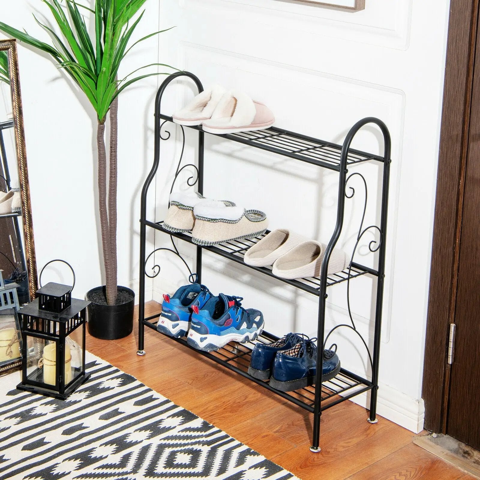 3-Tier Scrollwork Designed Metal Plant Stand-Black by DirectDeals