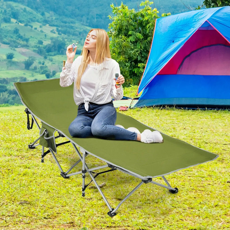 Folding Camping Cot with Side Storage Pocket Detachable Headrest by DirectDeals