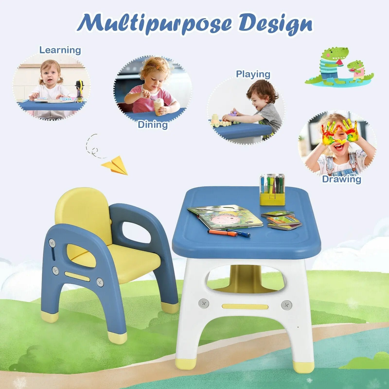 Kids Activity Table and Chair Set with Montessori Toys for Preschool and Kindergarten by DirectDeals