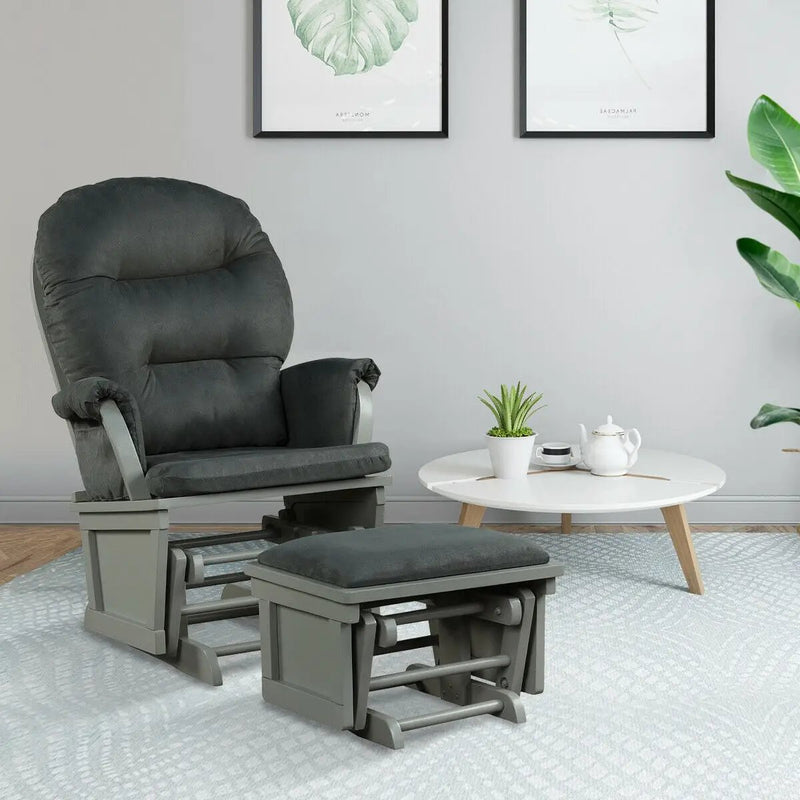 Wood Baby Glider and Ottoman Cushion Set with Padded Armrests for Nursing by DirectDeals