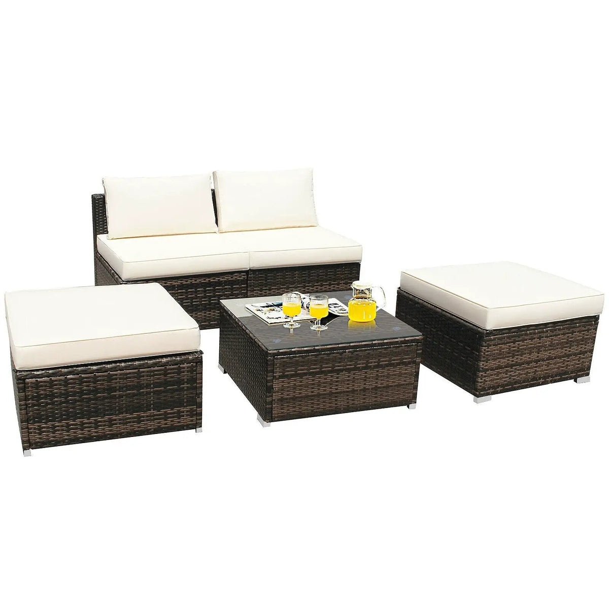5 Pieces Patio Rattan Furniture Set with Cushioned Armless Sofa, photo 8 of 24