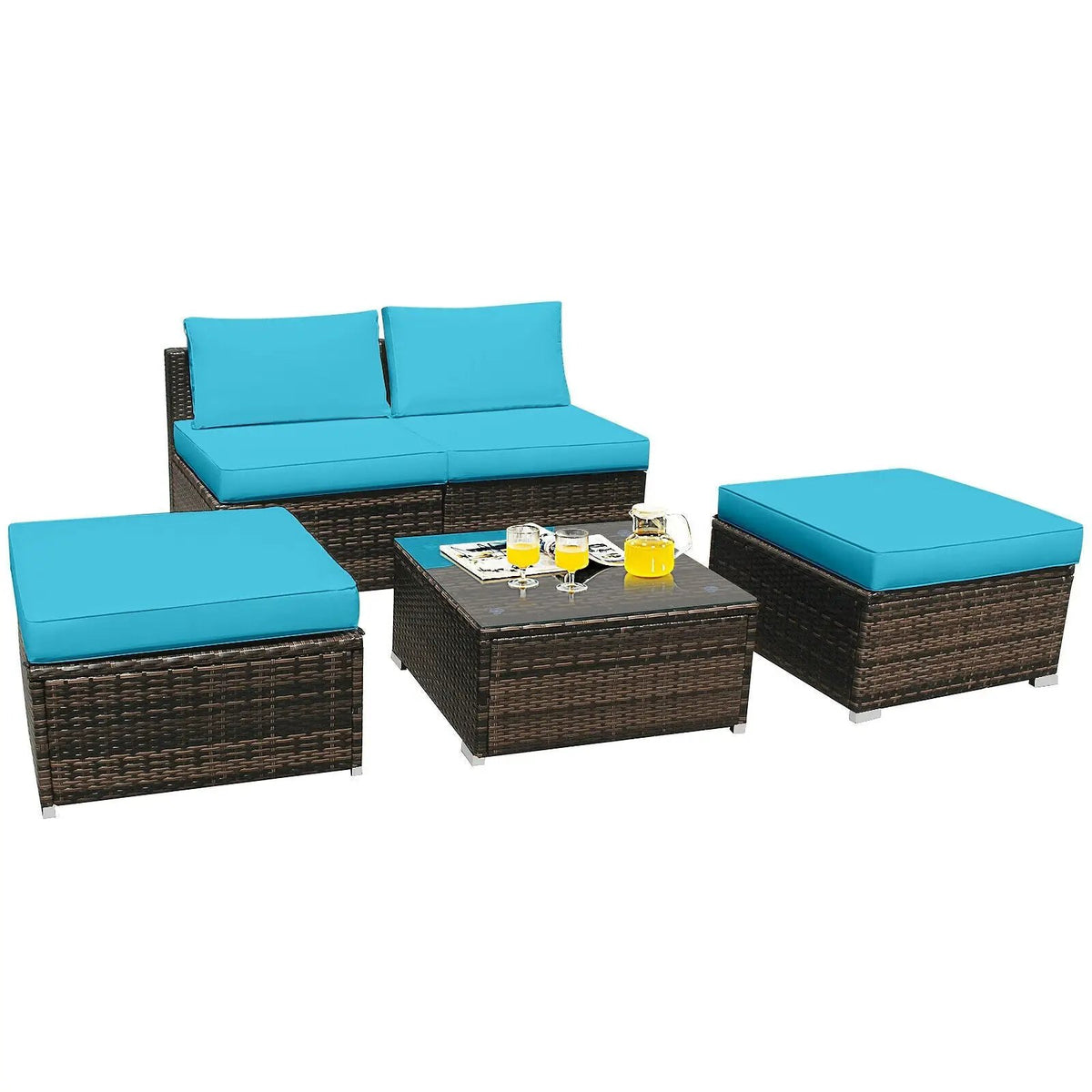 5 Pieces Patio Rattan Furniture Set with Cushioned Armless Sofa, photo 10 of 24