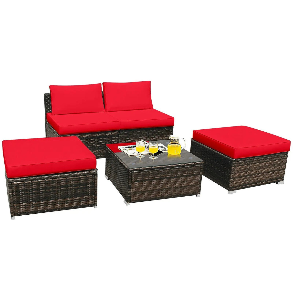 5 Pieces Patio Rattan Furniture Set with Cushioned Armless Sofa, photo 9 of 24