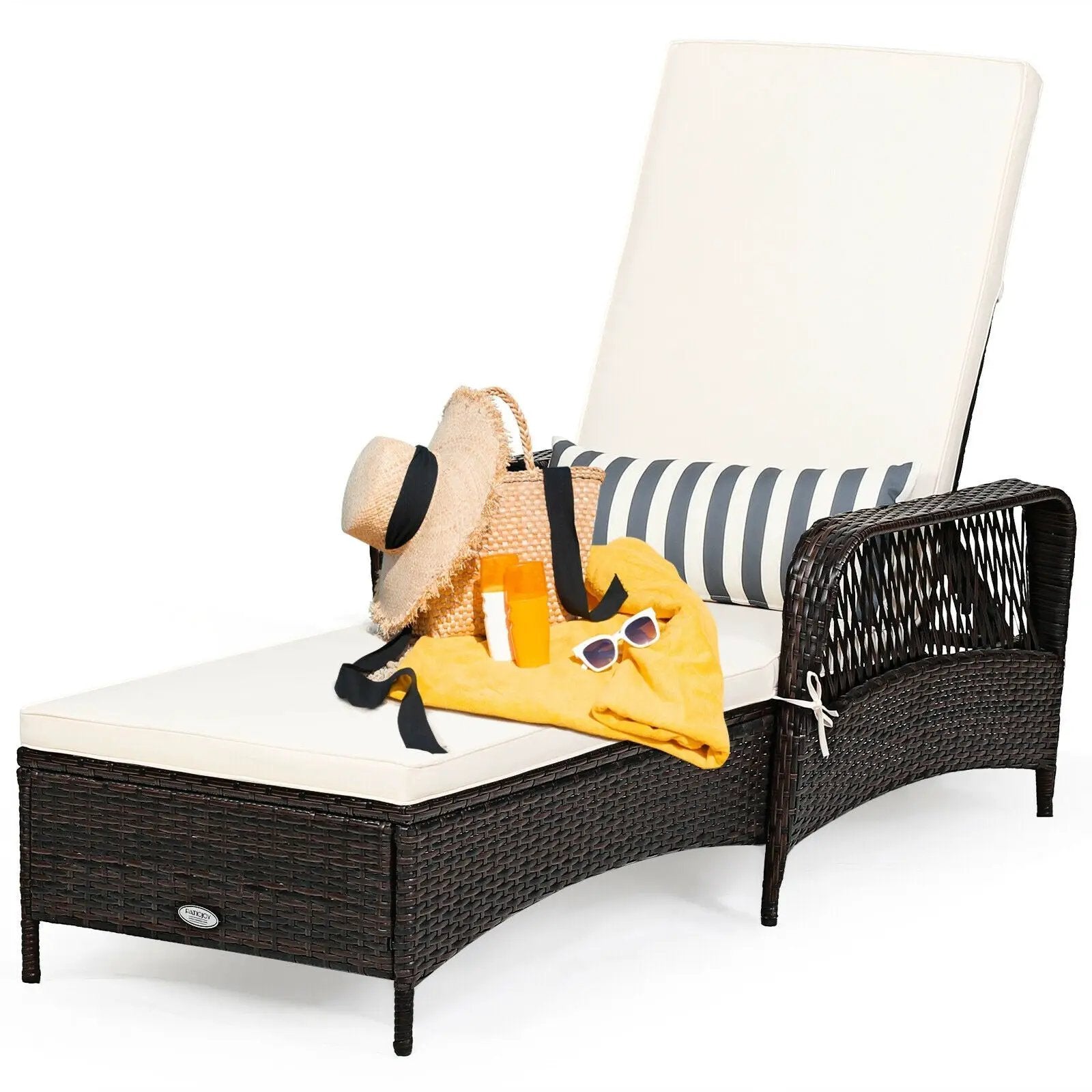Outdoor Patio Wicker Chaise Lounge Chair with Adjustable Backrest and Pillow by DirectDeals