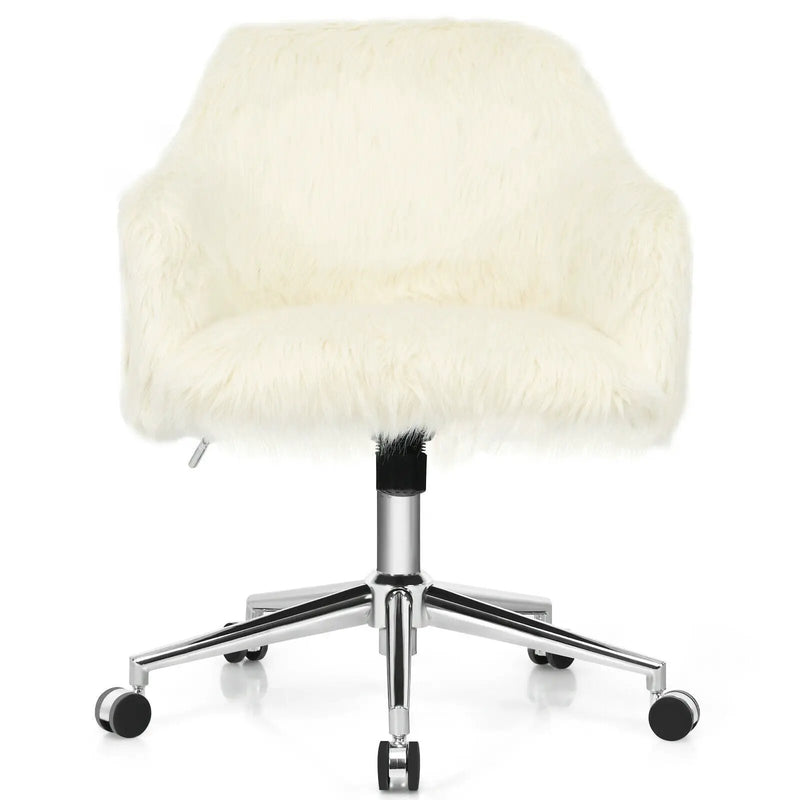Modern Fluffy Faux Fur Vanity Office Chair for Teens Girls-Beige by DirectDeals