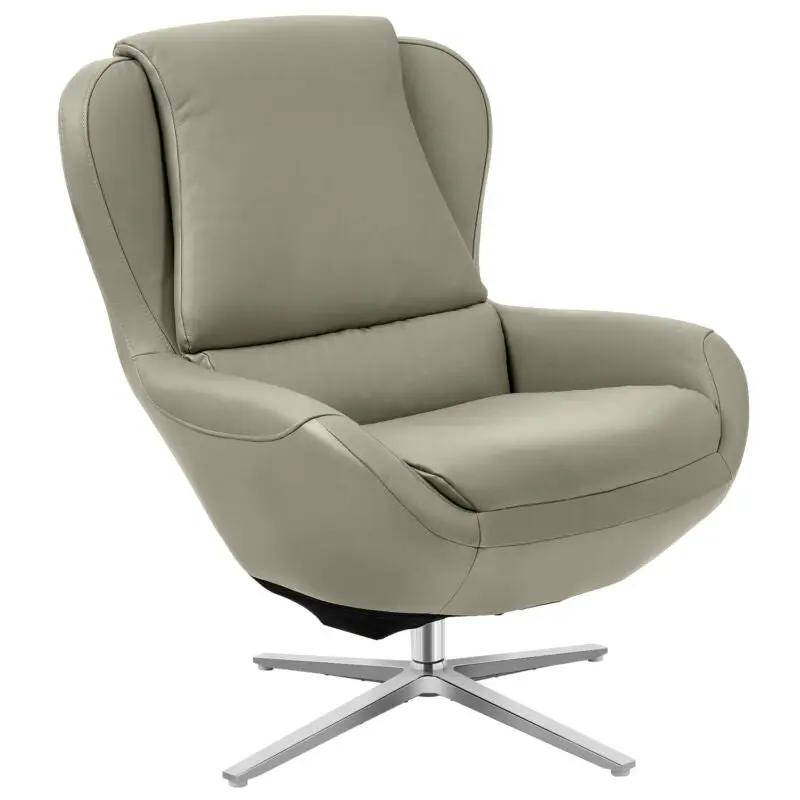 360¬∞ Swivel Leather Lounge Chair with Ottoman and Aluminum Alloy Base by DirectDeals