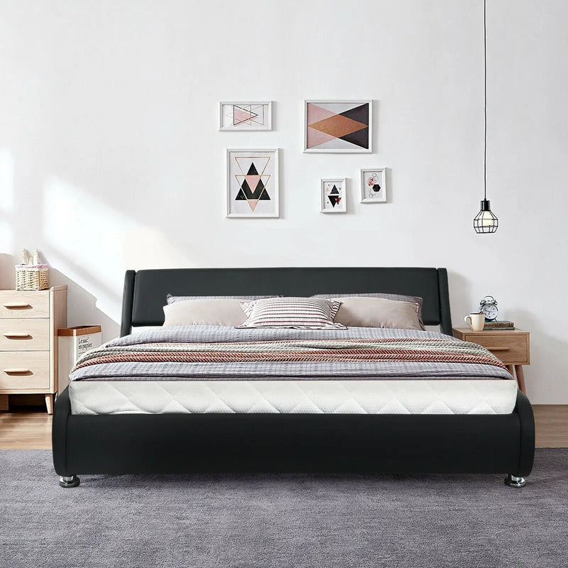 Full Size Faux Leather Upholstered Platform Bed Adjustable Headboard-Black by DirectDeals