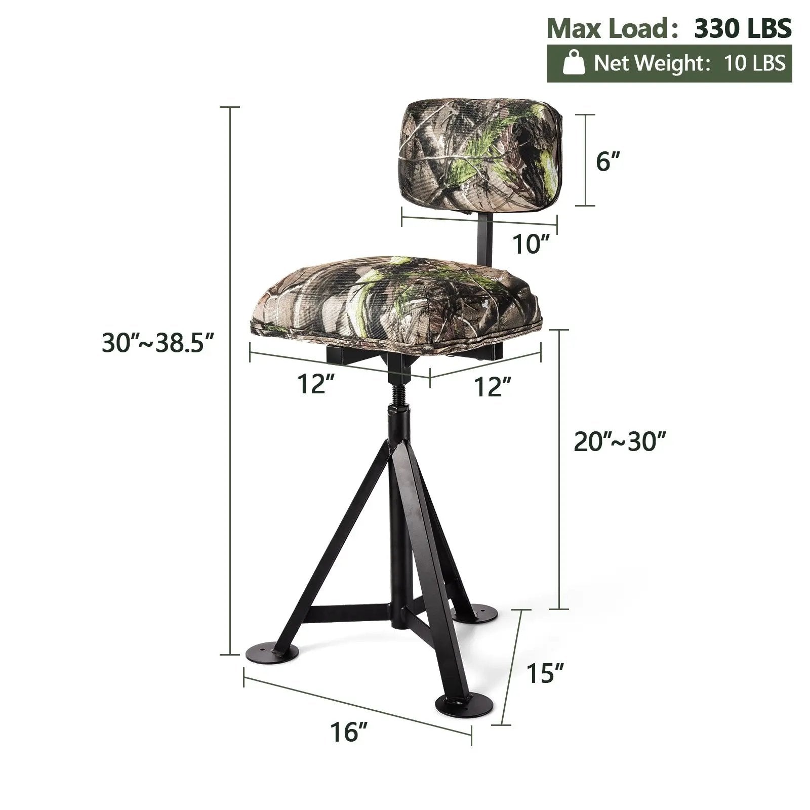 Swivel Hunting Chair Tripod Blind Stool with Detachable Backrest by DirectDeals