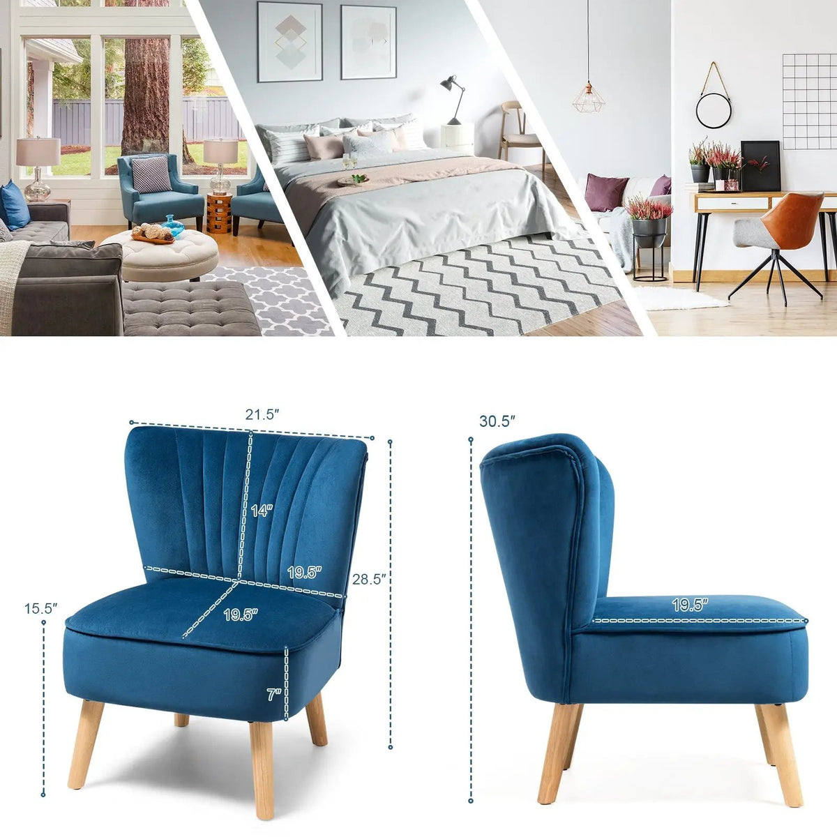 Modern Armless Velvet Accent Chair with Wood Legs, photo 8 of 10