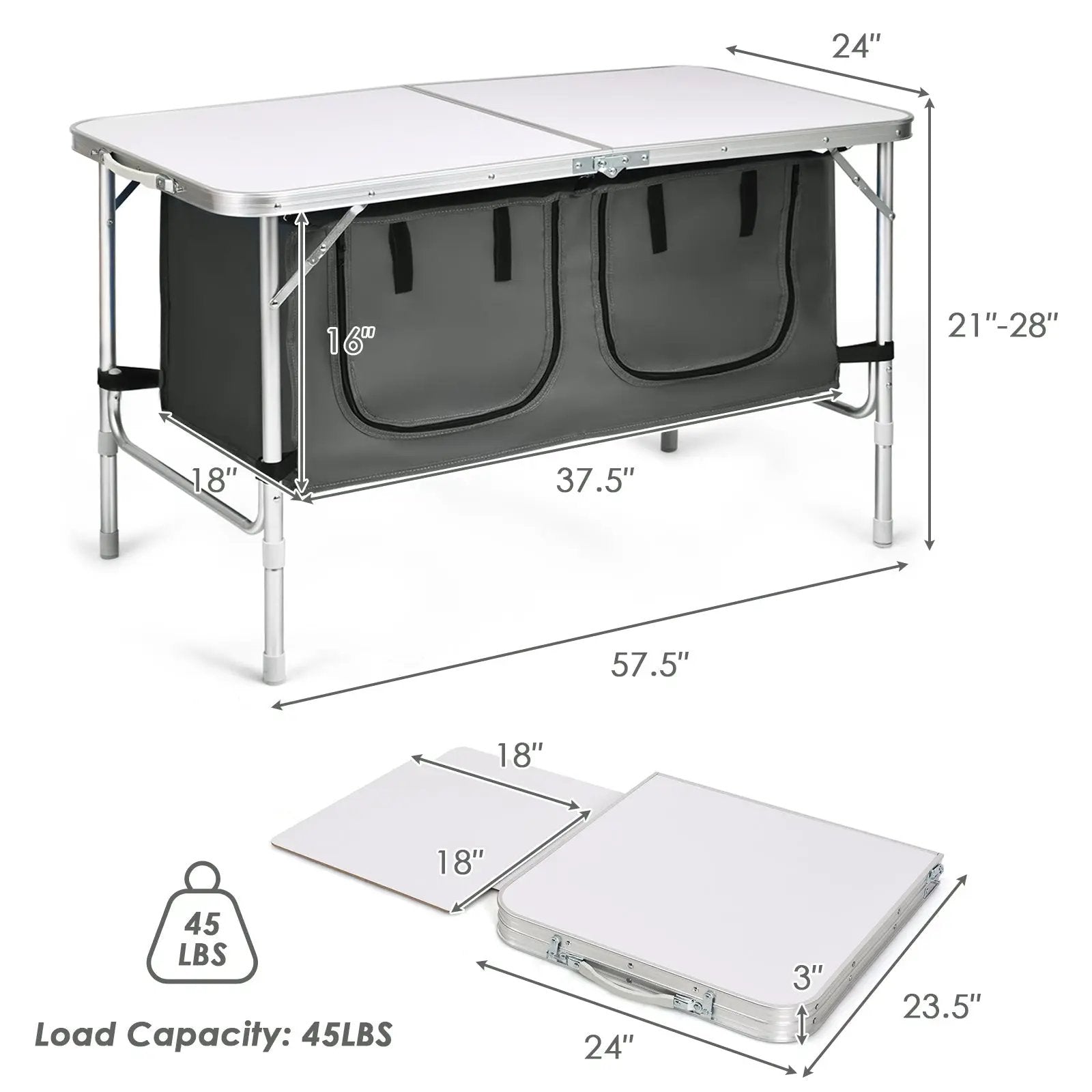 Height Adjustable Folding Camping Table-Gray by DirectDeals