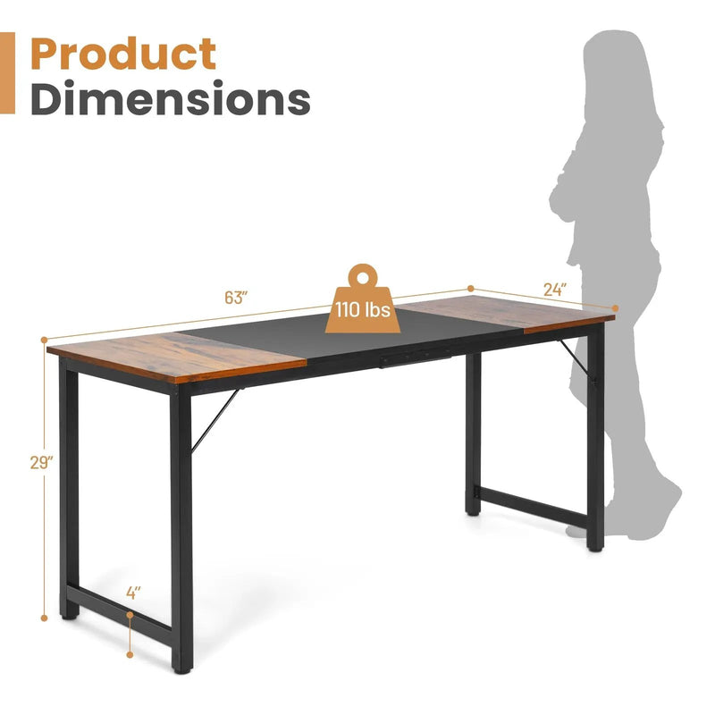 63 Inch Modern Splice Computer Desk with Heavy Duty Steel Frame by DirectDeals