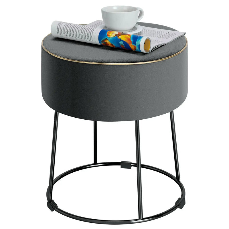 Round Velvet Footrest Stool Ottoman with Non-Slip Foot Pads for Bedside by DirectDeals