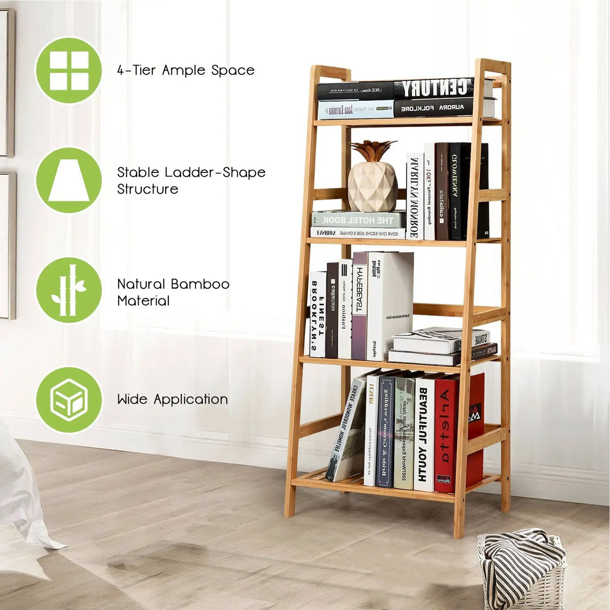 4-Tier Bamboo Plant Rack with Guardrails Stable and Space-Saving, photo 2 of 8