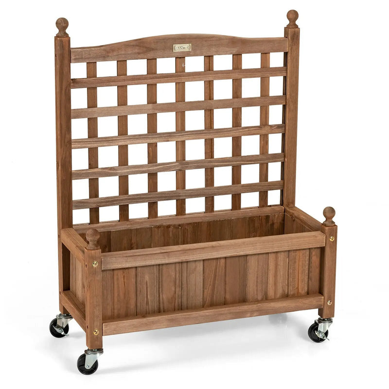 32in Wood Planter Box with Trellis Mobile Raised Bed for Climbing Plant by DirectDeals
