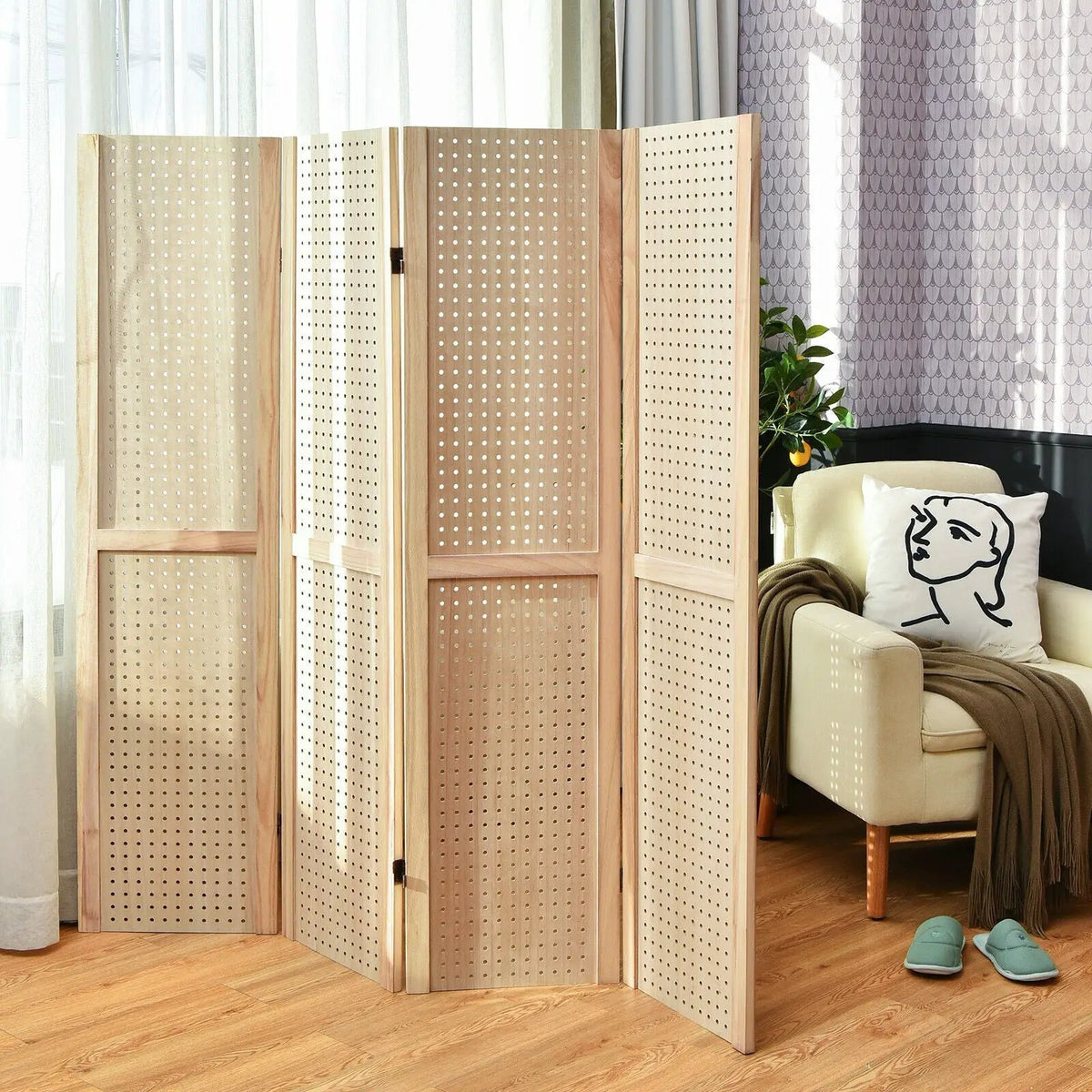 4-Panel Pegboard Display 5 Feet Tall Folding Privacy Screen for Craft Display Organized, photo 13 of 16