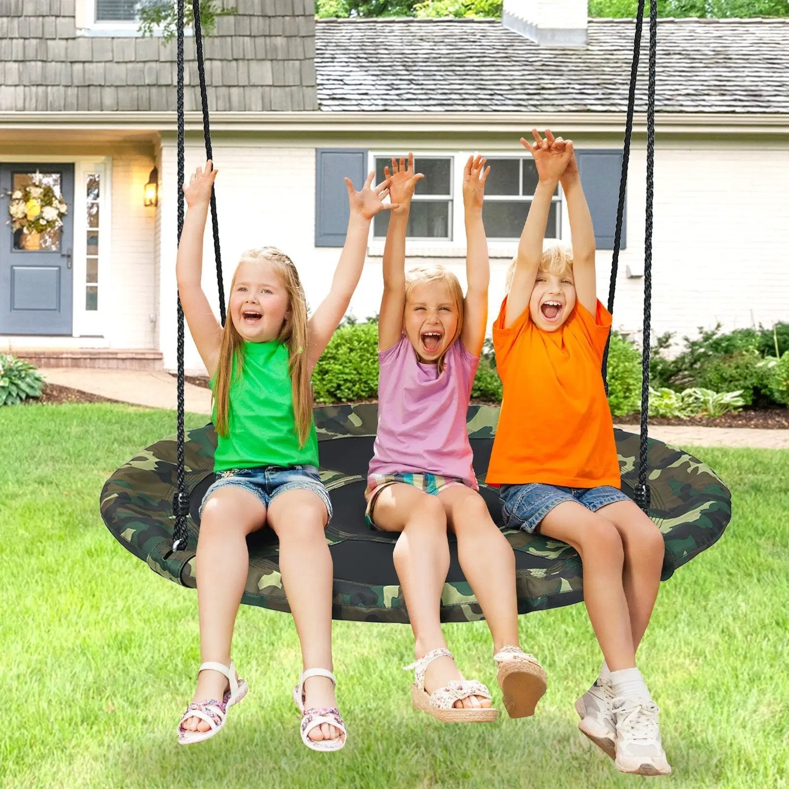 40 Inch Flying Saucer Tree Swing Outdoor Play Set with Adjustable Ropes Gift for Kids by DirectDeals