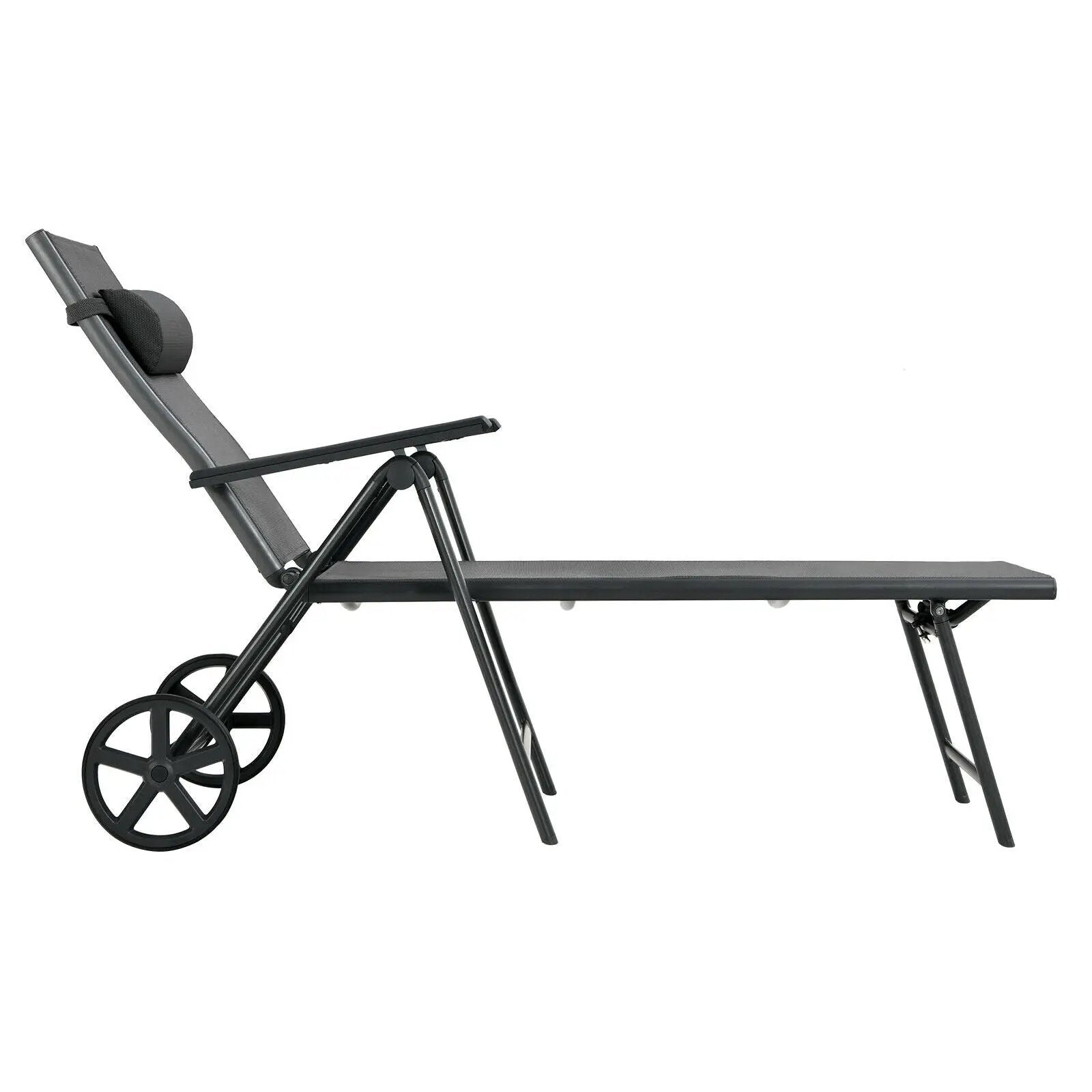 Patio Lounge Chair with Wheels Neck Pillow Aluminum Frame Adjustable-Gray by DirectDeals