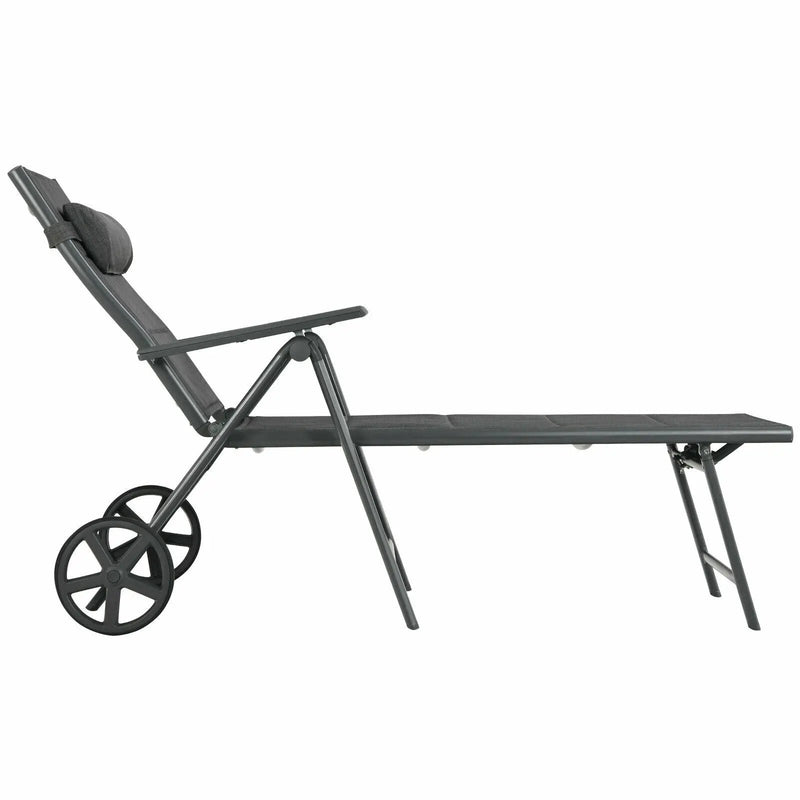 Patio Reclining Chaise Lounge with Adjust Neck Pillow-Gray by DirectDeals