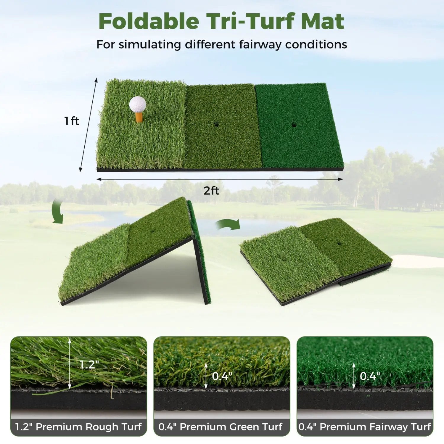 Golf Practice Net 10.3x6.5ft with Foldable Tri-Turf Mat by DirectDeals