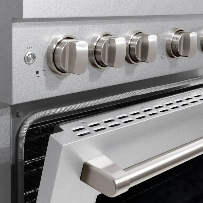 ZLINE 36"Paramount Dual Fuel Range DuraSnow® Stainless Steel SDRS-36 by Farmhouse Kitchen and Bath