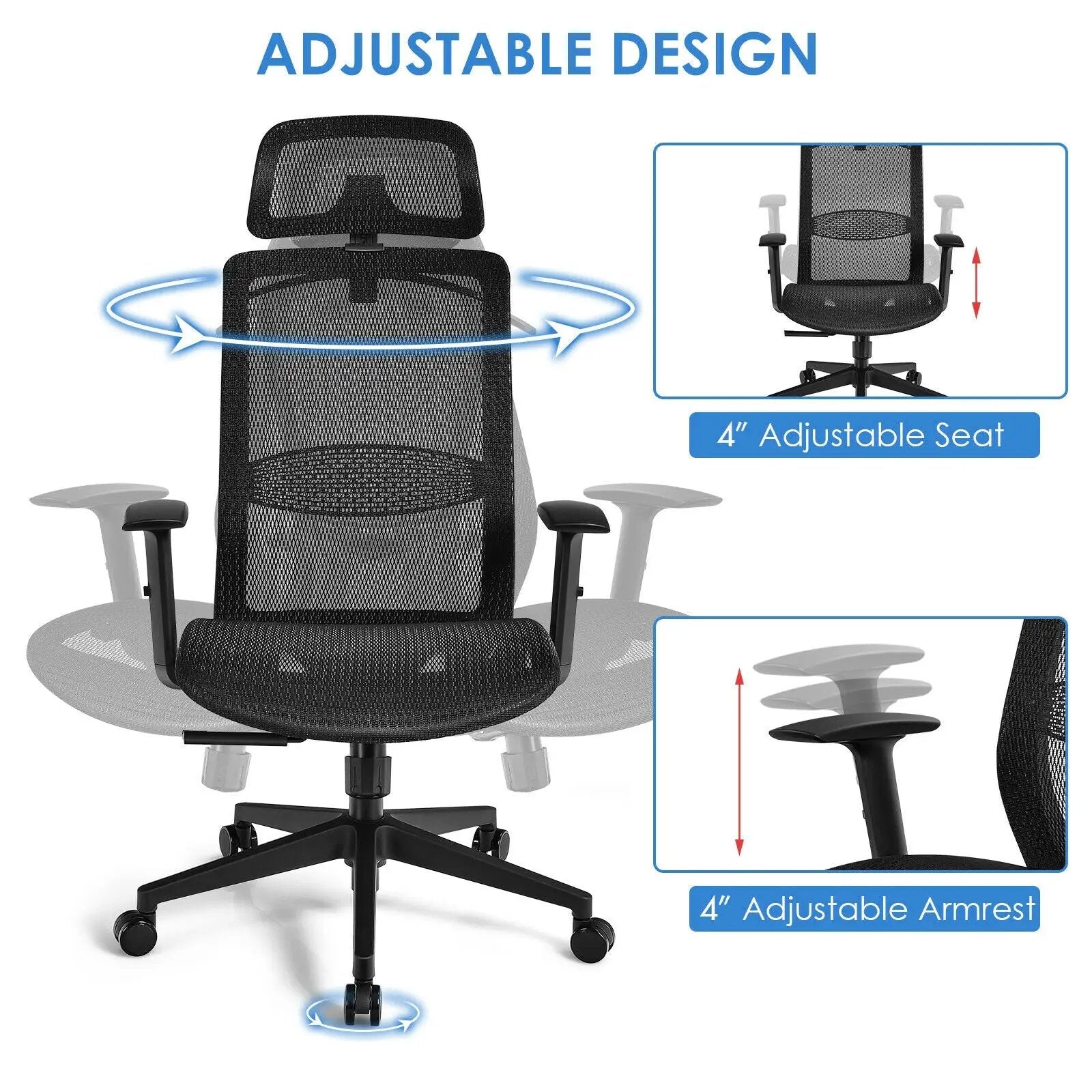 Height Adjustable Ergonomic High Back Mesh Office Chair with Hange by DirectDeals