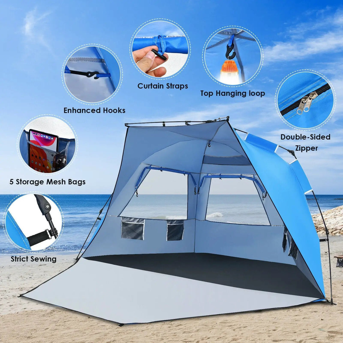 3-4 Person Easy Pop Up Beach Tent UPF 50+ Portable Sun Shelter, photo 5 of 7