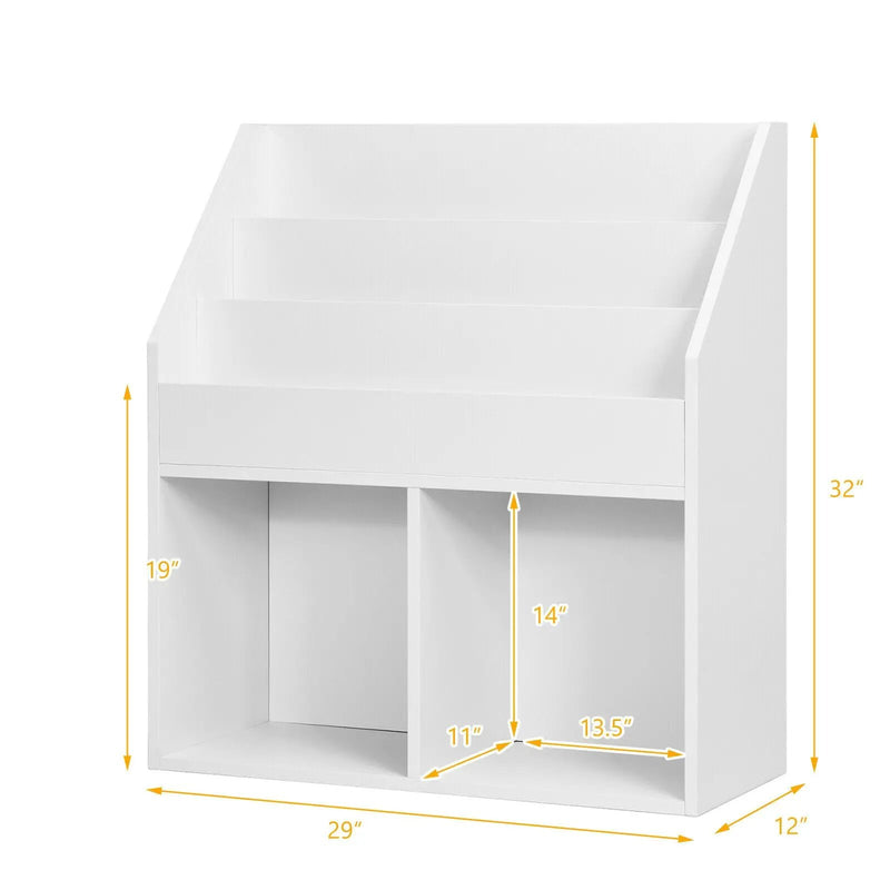 Kids Wooden Bookshelf Bookcase Children Toy Storage Cabinet Organizer-White by DirectDeals