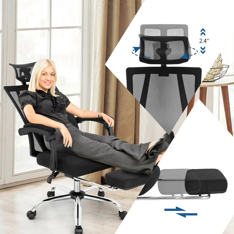Ergonomic Recliner Mesh Office Chair with Adjustable Footrest-Black by DirectDeals