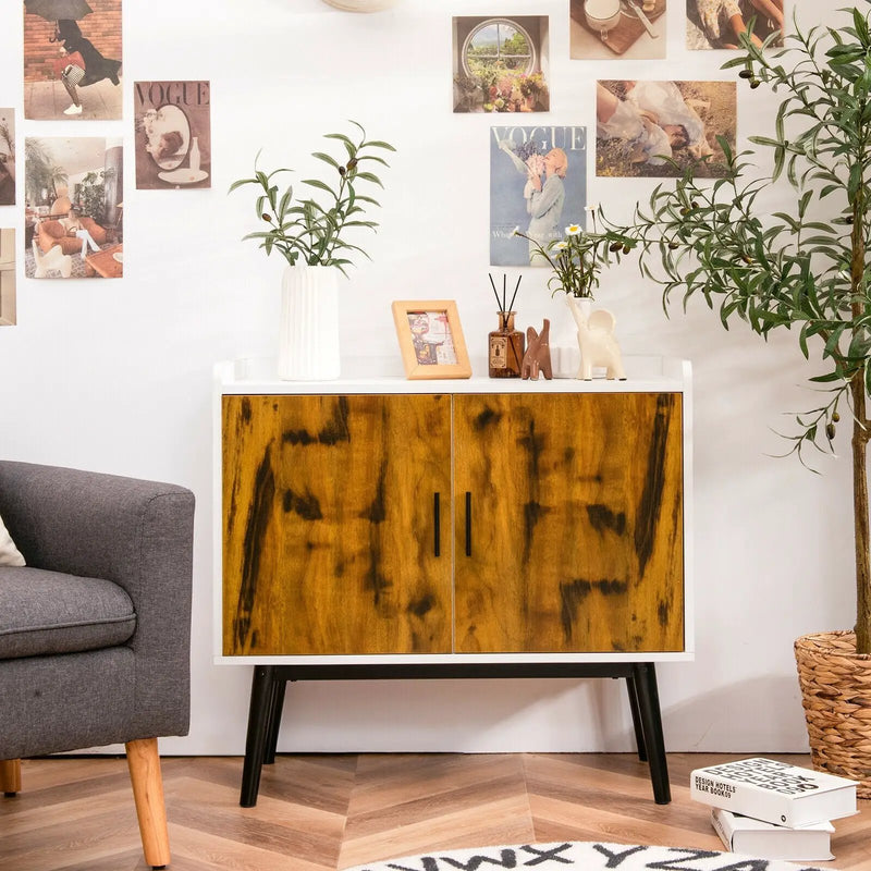 Mid-Century Wood Storage Cabinet with 2 Doors and Metal Legs for Entryway by DirectDeals