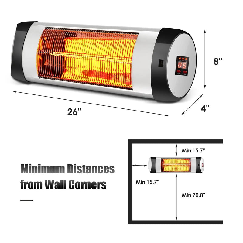 1500W Wall-Mounted Electric Heater Patio Infrared Heater with Remote Control by DirectDeals