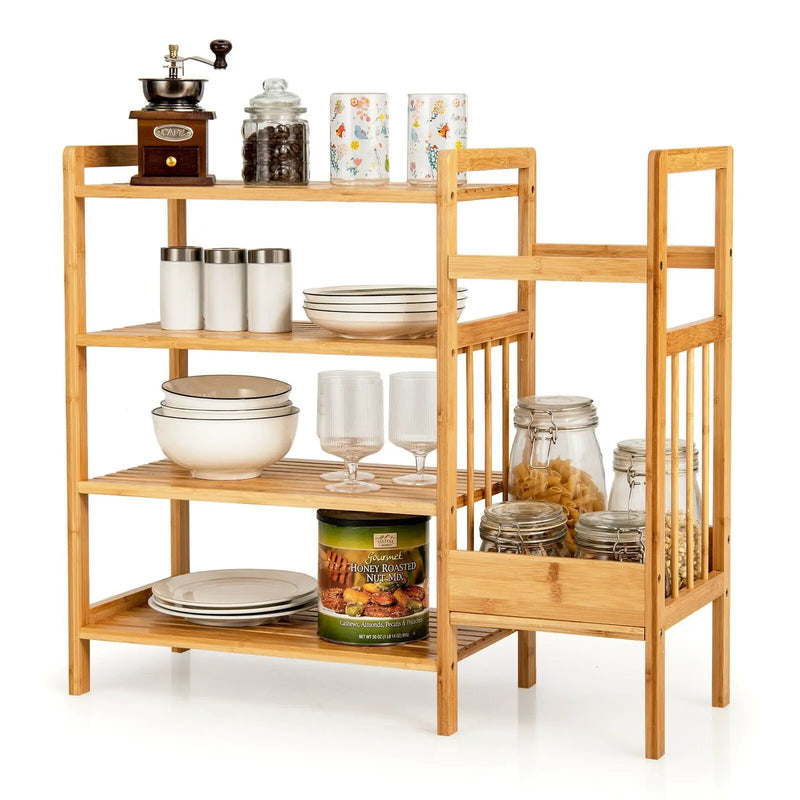 4-Tier Bamboo Shoe Rack Organiser with Umbrella Holder-Natural by DirectDeals